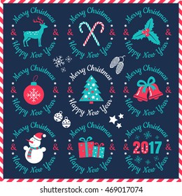 Vector set vintage logos for Christmas and New year