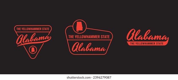 Conjunto vectorial de logos vintage, emblemas, siluetas y elementos de diseño del estado de Alabama, Estados Unidos.