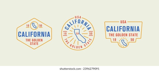 Vector set of vintage logos, emblems, silhouettes and design elements of the state of California, USA.