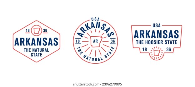 Vector set of vintage logos, emblems, silhouettes and design elements of the state of Arkansas, USA.