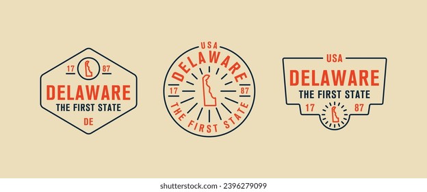 Vector set of vintage logos, emblems, silhouettes and design elements of the state of Delaware, USA.