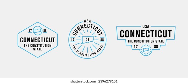 Vector set of vintage logos, emblems, silhouettes and design elements of the state of Connecticut, USA.