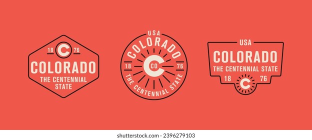 Vector set of vintage logos, emblems, silhouettes and design elements of the state of Colorado, USA.