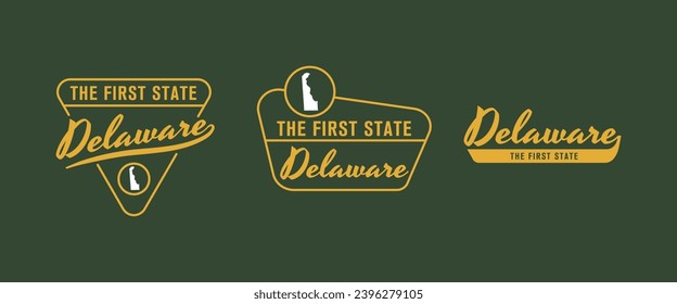 Conjunto vectorial de logotipos vintage, emblemas, siluetas y elementos de diseño del estado de Delaware, Estados Unidos.