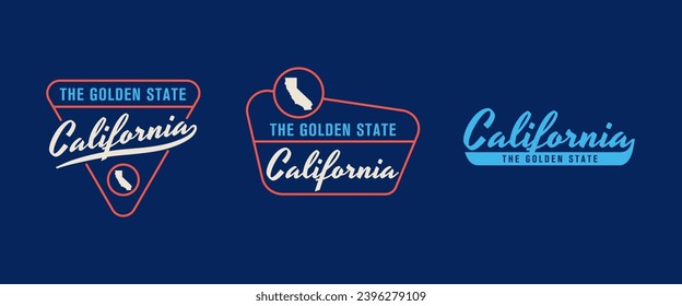 Vector set of vintage logos, emblems, silhouettes and design elements of the state of California, USA.