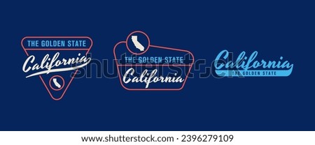 Vector set of vintage logos, emblems, silhouettes and design elements of the state of California, USA.