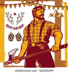 Vector set of vintage Lumberjack party icons element. Templates, labels, icons and wraps. Trendy Hipster Tartan and Gingham Patterns. Isolated. Suitable for any print and on-line media need.