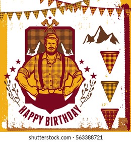 Vector set of vintage Lumberjack party icons element. Templates, labels, icons and wraps. Trendy Hipster Tartan and Gingham Patterns. Isolated. Suitable for any print and on-line media need.