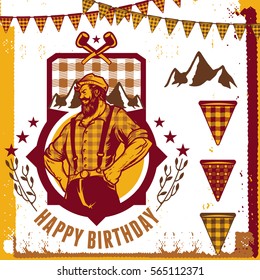 Vector set of vintage Lumberjack party icons element. Templates, labels, icons and wraps. Trendy Hipster Tartan and Gingham Patterns. Isolated. Suitable for any print and on-line media need.