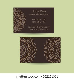 Vector set of vintage mandala business card template designs. Mandala business cards. India ornament style illustration.