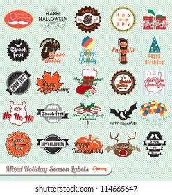 Vector Set: Vintage Mixed Holiday Season Labels