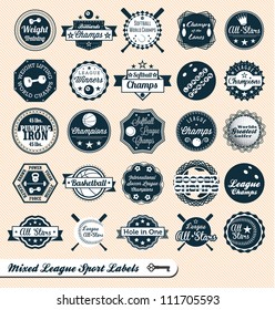 Vector Set: Vintage Mixed League Sport Labels and Badges