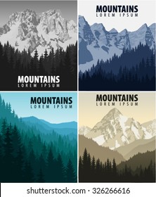 vector set of vintage mountains posters