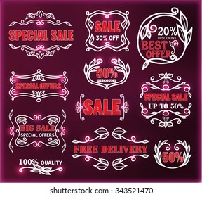 Vector set of vintage neon frames for sale and discount