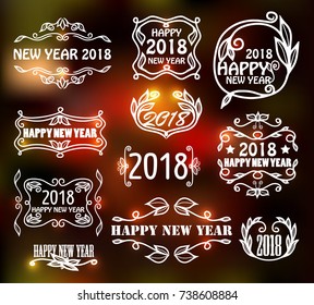 Vector set of vintage neon frames for happy new year