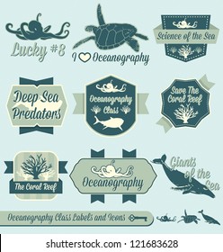 Vector Set: Vintage Oceanography Class Labels and Icons