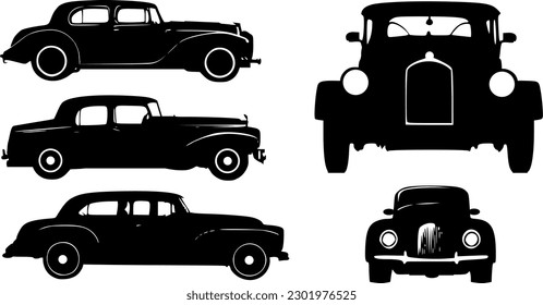 Vector set with vintage oldtimers - front and side view