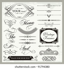 Vector set of vintage ornamental and page decoration calligraphic designs.