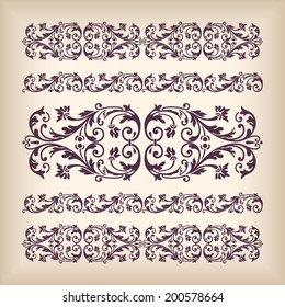 Vector set vintage ornate border frame with retro ornament pattern in antique baroque style. Arabic decorative calligraphy design high quality