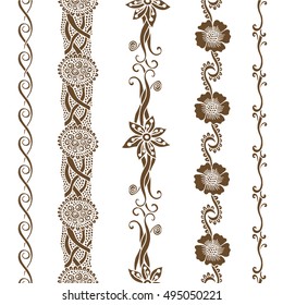 Vector set vintage ornate borders. Hand drawn henna mehndi tattoo doodle borders