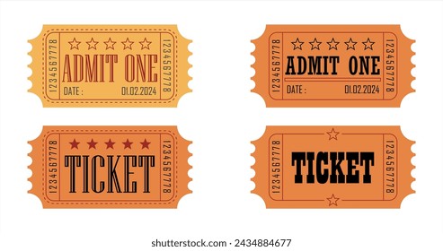 Vector set. Vintage paper admit one and ticket samples icon. Vector 10 eps.