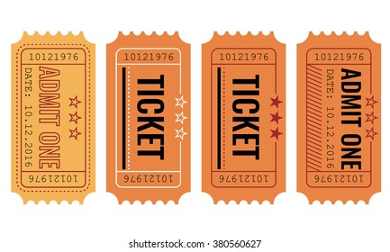 Vector set of vintage paper admit one and ticket samples icon. 