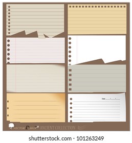 Conjunto de vectores: Diseños de papel de época (hojas de papel, papel en cola y papel de nota)