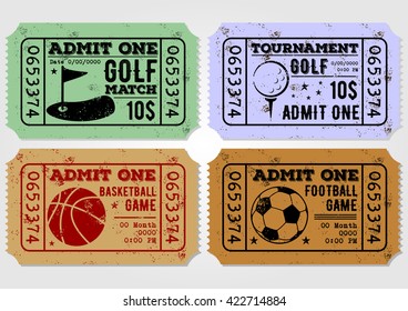 Vector set of vintage paper ticket and admit one samples icon