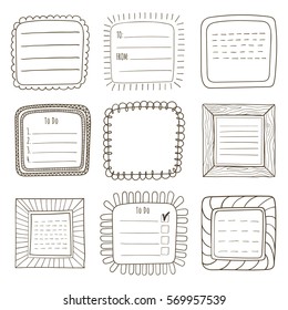 Vector set of vintage photo frames, hand drawn doodle style, antique ornamental and cute photo frames for decoration and design.