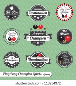 Vector Set: VIntage Ping Pong Champion Labels and Icons