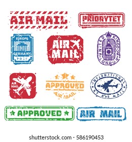 Vector set of vintage postage mail stamps.