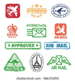 Vector set of vintage postage mail stamps.