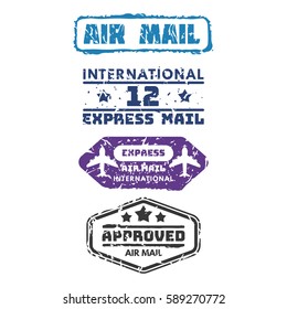 Vector set of vintage postage mail stamps.