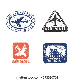 Vector set of vintage postage mail stamps.