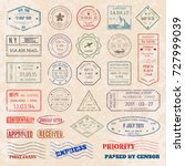 Vector set vintage postage stamps from countries all over world stamp different mail delivery postmark illustration.