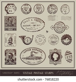 vector set: vintage postage stamps - large collection of grunge antique stamps from different countries