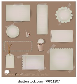 Vektorset: Vintage-Postkarte und leere Papierdesigns. (Vielfalt an Abfällen für Ihre Layouts oder Scrapbooking-Projekte)