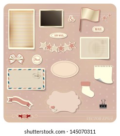Vector set: Vintage postcard designs, blank grunge paper, postcard and envelope.