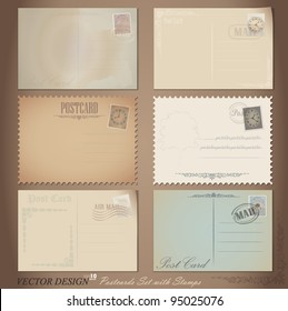 Vector set: Vintage postcard designs and postage stamps.