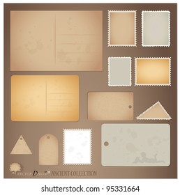 Vector set: Vintage postcard designs ,stamps and tags.