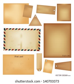 Vector set: Vintage postcard, envelope, stamp, card and blank paper designs.