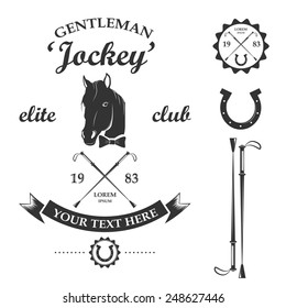 Vector set of vintage retro horse racing club and label design elements