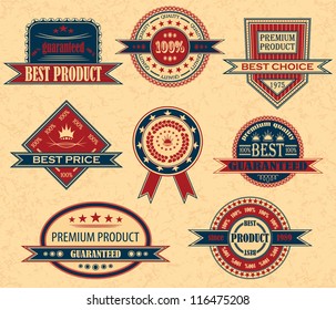 Vector set. Vintage retro labels. Grunge background