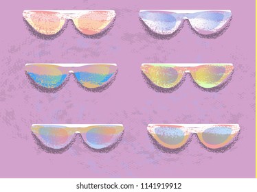 Vector set of vintage retro sunglasses. Flat design. Gradient color sunglasses retro design illustration. Stock vector 