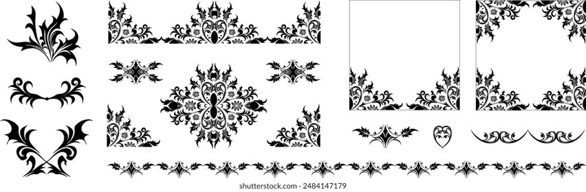 Vector Set Vintage - Retro Tattoo - Decoration Elements Graphic Design - Floral and Symmetrical Art - Decoration