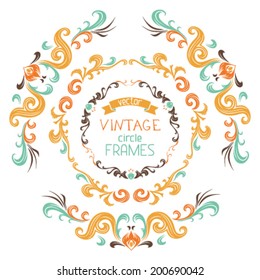 Vector set of vintage round frames. Decorative elements isolated on white background for your design. There is place for your text in the center.