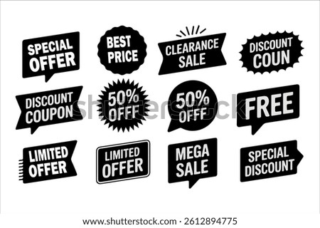 Vector set of vintage sale labels, discount stickers, and price tag