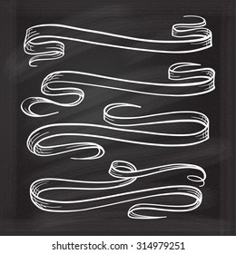 Vector set of vintage scrolls and ribbons on the chalkboard background