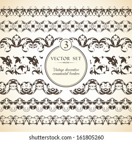 Vector set of vintage seamless ornamental decorative borders for greeting card, congratulation and invitation