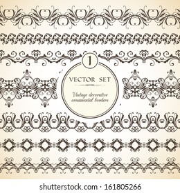 Vector set of vintage seamless ornamental decorative borders for greeting card, congratulation and invitation